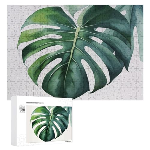 Aquarell-Puzzle, Monstera-Blatt-Puzzle, 500 Teile, personalisierbar, herausforderndes Bild, Holzpuzzle, Haustier-Puzzle, Foto-Puzzle für Erwachsene, Hochzeitspuzzle, Familientreffen Puzzle von JTMVNKG