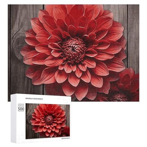 Blume Red Dahlia Puzzles 500 Teile Personalisierte Puzzles Herausfordernde Bilderpuzzle Holz Haustier Puzzle Fotos Puzzle für Erwachsene Hochzeit Puzzle Familientreffen Puzzle von JTMVNKG