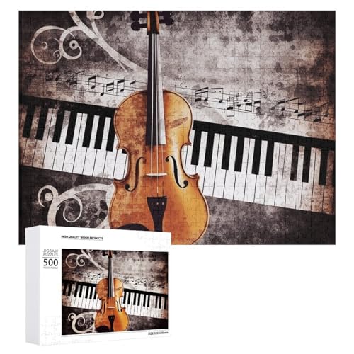 Klavier-Violin-Musiknoten-Puzzle, 500 Teile, personalisierbar, herausforderndes Bildpuzzle, Holz-Puzzle, Haustier-Puzzle, Foto-Puzzle für Erwachsene, Hochzeitspuzzle, Familientreffen Puzzle von JTMVNKG