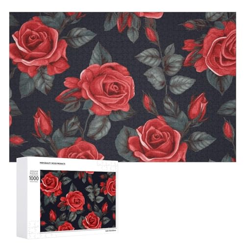 Schöne rote Rosen-Blumen-Puzzle, 500 Teile, personalisierbar, herausforderndes Bild, Holzpuzzle, Haustier-Puzzle, Foto-Puzzle für Erwachsene, Hochzeitspuzzle, Familientreffen Puzzle von JTMVNKG