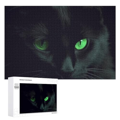 Schwarze Katze Grüne Augen Puzzles 500 Teile Personalisierte Puzzles Herausfordernde Bilderpuzzle Holz Haustier Puzzle Fotos Puzzle für Erwachsene Hochzeit Puzzle Familientreffen Puzzle von JTMVNKG