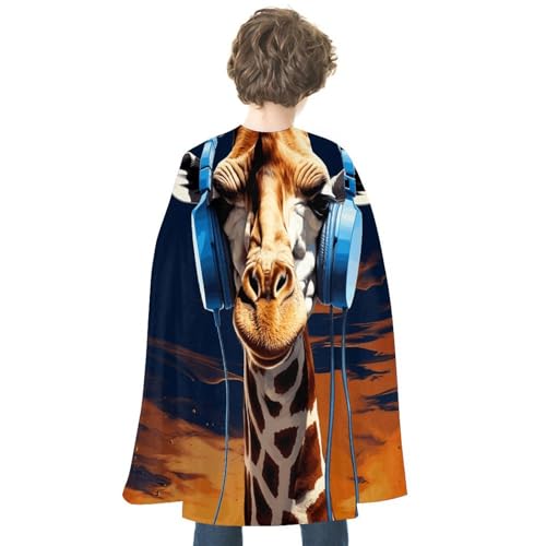 JTREWBV Halloween-Weihnachtsumhang, Giraffe mit Kopfhörer-Druck, Party-Umhang, Cosplay-Umhang für Party, Superhelden-Kostüm von JTREWBV