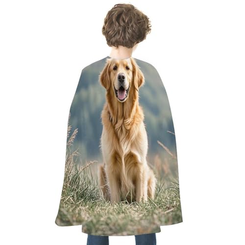 JTREWBV Halloween-Weihnachtsumhang, Goldener Retriever-Hunde-Druck, Partyumhang, Cosplay-Umhang für Party, Superhelden-Kostüm von JTREWBV