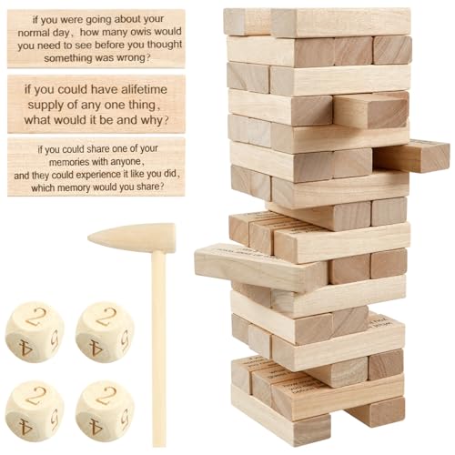 JTWEB Riesen Wackelturm aus massivem Natur Holz, 54 Teile Tumbling Tower,Jumbo Turm-Spiel Funny Wood Blocks Balance Stacking Tower Toy for Kids and Adults Game von JTWEB