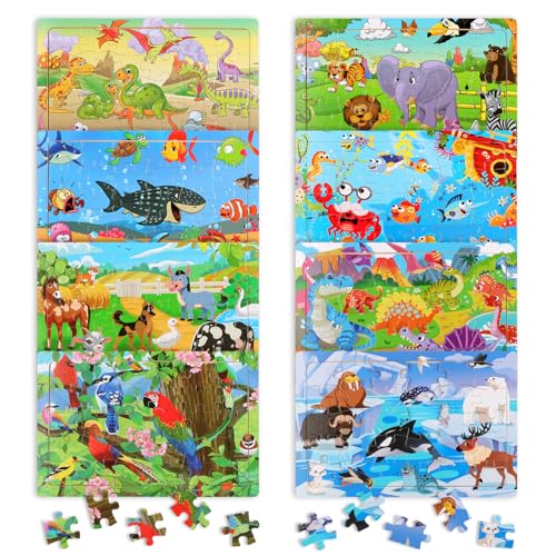 JTgugu Holz Puzzle für Kinder ab 3 4 5 6 Jahren 8x30 Teilen Holzpuzzle Dino Bauernhof Meeresboden Tiere Puzzles Kinderpuzzle Montessori Kinderspielzeug Geschenke für Jungen und Mädchen JTgugu Holz Puzzle für Kinder ab 3 4 5 6 Jahren 8x30 Teilen Holzpuzzle Dino Bauernhof Meeresboden Tiere Puzzles Kinderpuzzle Montessori Kinderspielzeug Geschenke für Jungen und Mädchen von JTgugu
