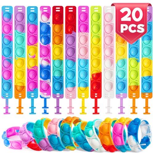 20 Stück Bär Armband Mitgebsel Kindergeburtstag, Bubble Silikon Pop It Fidget Toys Sensorik Spielzeug Armband Jungen & Mädchen, Regenbogenfarben Freundschaftsarmband Party Give Aways Gastgeschenke von JUAUO