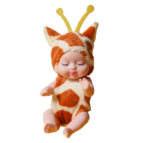 JUCHRZEY 1/6 Stück 11 cm Mini-Reborn-Babypuppe, Simulation Wiedergeburtspuppen, Spielzeug mit Tierkleidung, niedliche schlafende Baby-Serie, Puppe, bewegliche Gelenke, lebensechte, realistis von JUCHRZEY