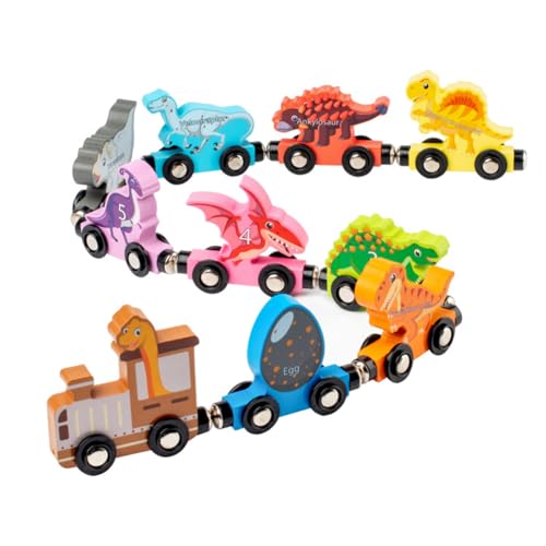 JUCHRZEY 10-teiliges magnetisches Dinosaurier-Zug-Set aus Holz, Montessori-Spielzeug, Montessori-Vorschulpädagogik, Lernspielzeug, Zahlenzug-Spielzeug für Kleinkinder, für 2, 3, 4, 5 Jahre a von JUCHRZEY