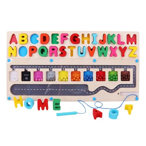 JUCHRZEY 2-in-1 Montessori-ABC-Buchstaben-Sortierbrett, magnetisches Farb- und Zahlenlabyrinth, Alphabet-Lernpuzzlespielzeug, Farbabstimmung, Lern- und Zählpuzzlebrett for Kleinkinder, Gesch von JUCHRZEY