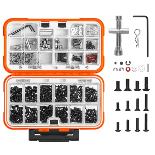 JUCHRZEY 537-teiliges Universal-Schrauben-Sortiment-Set mit doppelseitigem Organizer, Hardware-Befestigungselementen, RC-Reparatur-Werkzeug-Set für RC-Autos und LKWs im Maßstab 1/8, 1/10, 1/ von JUCHRZEY