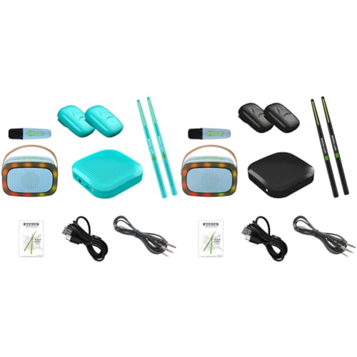 JUCHRZEY Elektrisches Virtual Air Drum-Set mit Lautsprecher, Mikrofon, Drumsticks, Pedalen, Drum-Set (blau) von JUCHRZEY