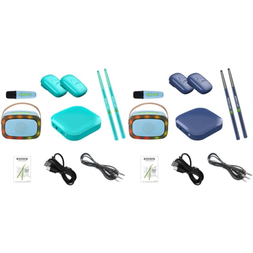 JUCHRZEY Elektrisches Virtual Air Drum-Set mit Lautsprecher, Mikrofon, Drumsticks, Pedalen, Drum-Set (blau) von JUCHRZEY