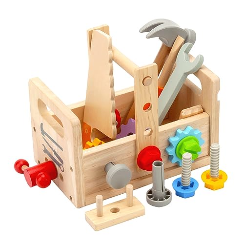 JUCHRZEY Holzwerkzeug-Set, Rollenspiel, Konstruktionsspielzeug, Konstruktion, Vorschul-Lernaktivitäten, Holz-Kleinkindwerkzeug für Kinder im Alter von 2, 3, 4, 5 Jahren, Geschenke für Jungen von JUCHRZEY