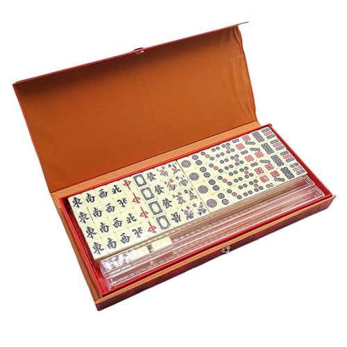 JUCHRZEY Mini-Reise-Mahjong-Set, chinesisches Mahjong-Set, 146 Spielsteine ​​for Party, Zuhause, 20-mm-Mahjong-Spielset mit 2 Würfeln, 4 Ständern und Tragetasche for Reisen, Familie, Freizei von JUCHRZEY