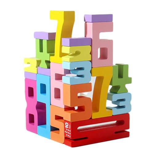 JUCHRZEY Number Stapelblöcke Holzbausteine ​​Bausteine ​​Kleinkindspielzeug Vorschullernaktivitäten for 3+ Jahre alte Kinder Geschenk for Jungen Mädchen von JUCHRZEY