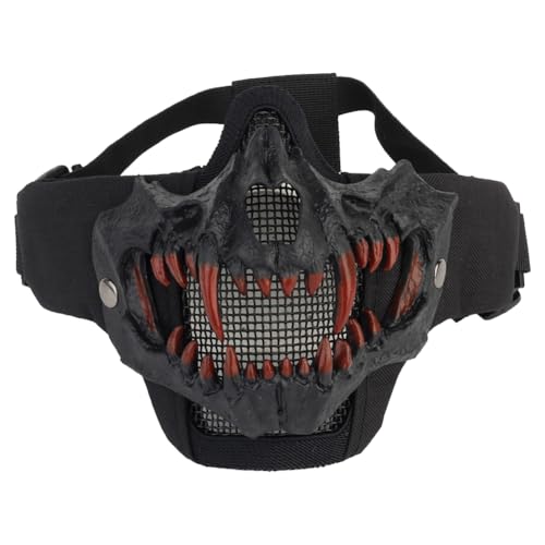 JUCHRZEY Skelett-Schädel-Airsoft-Maske, zweilagige schützende Schießmaske, atmungsaktive Horror-Fangs-Schädelmaske für Paintball-Zubehör von JUCHRZEY