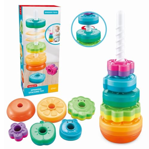 JUCHRZEY Spinning Stacking Kleinkinder Spin Educational Rainbow Spin Tower Fruits Animals Learning Sensory für Kinder ab 12 Monaten von JUCHRZEY