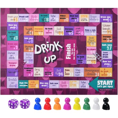 JUCHRZEY Tipsy Drinking Brettspiel, Nachttrinkspiel, interaktive Bachelorette-Party-Spiele, 2–8 Spieler, lustige Tipsy Land-Trinkspiele für Erwachsene von JUCHRZEY