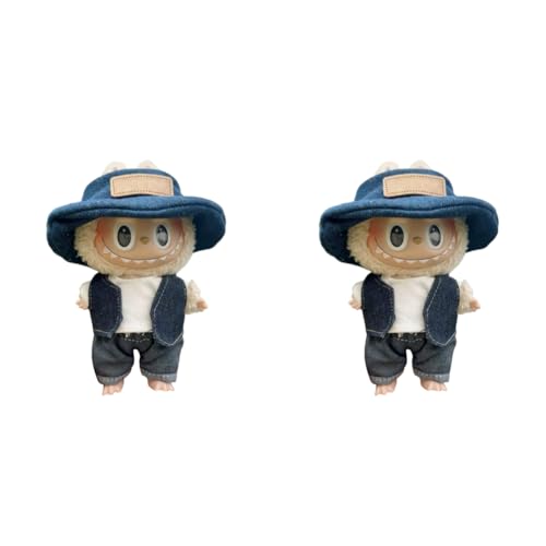 JUCHRZEY for Labubu 17 cm Puppenzubehör Mini Puppenkleidung Keine Puppe (Dark Denim Hat Set) von JUCHRZEY