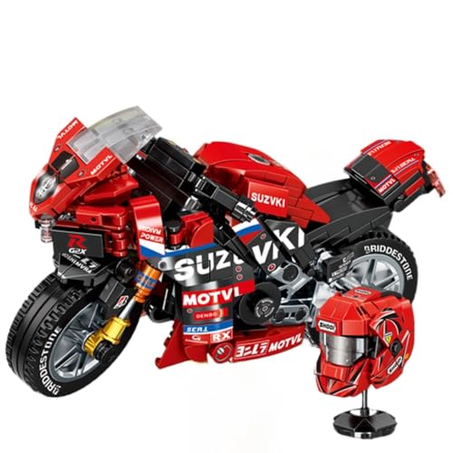 JUCYJULY Technik Motorrad Bausteine für Suzuki G2X-R1000R, 430 Klemmbausteine Technik Supermotorrad Modellbausatz, MOC Rennen Motorrad Bausatz Supermotorrad Modellbausatz Superbike Spielzeug Geschenk von JUCYJULY