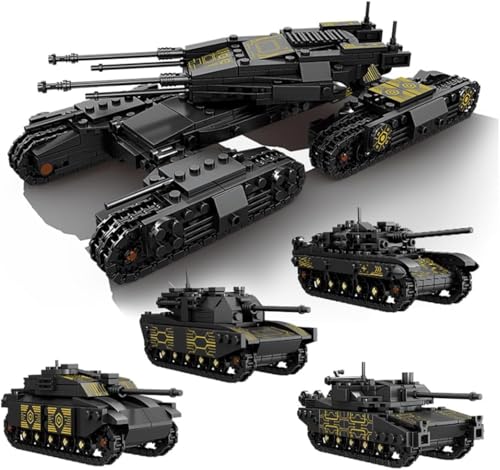 JUCYJULY Technik Panzer Bausteine Modell, 1134 Klemmbausteine Schwarzgoldener Blitz-Mammut-Panzer Bausatz Spielzeug Kinder, MOC WW2 Army Militär Tank Bauset Geschenk Erwachsene von JUCYJULY