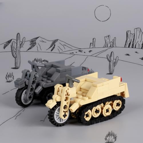 JUCYJULY Technik Panzer Bausteine Modell, 129 Klemmbausteine SDKFZ.2 Halbketten-Motorrad Panzer Bausatz Set Spielzeug Kinder, MOC WW2 Army Militär Tank Bauset Geschenk Erwachsene (1+2) von JUCYJULY