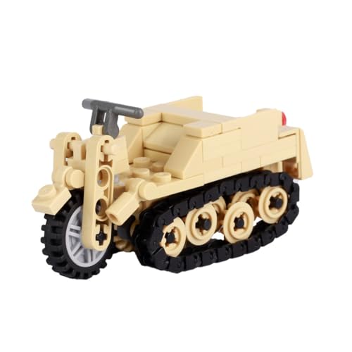 JUCYJULY Technik Panzer Bausteine Modell, 129 Klemmbausteine SDKFZ.2 Halbketten-Motorrad Panzer Bausatz Set Spielzeug Kinder, MOC WW2 Army Militär Tank Bauset Geschenk Erwachsene (2) von JUCYJULY