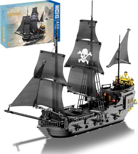 JUCYJULY Technik Schwarzer Zauberer Piratenschiff Bausteine, 1424 Klemmbausteine Titanic Schiff Bausatz, MOC Micro Mini Bricks Cruise Liner Modellbausatz, Spielzeug Geschenk für Kinder Erwachsene von JUCYJULY