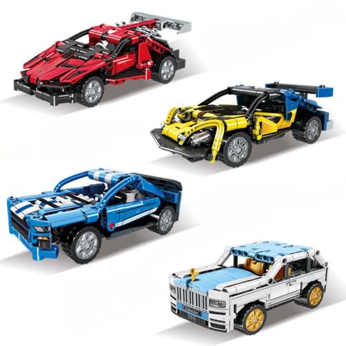 JUCYJULY Technik Sportwagen Bausteine Set 4 in 1, 992 Klemmbausteine Auto Bausatz Supersportwagen Modellbausatz, MOC Car Rennwagen Modellauto Spielzeug Geschenk Erwachsene Kinder von JUCYJULY