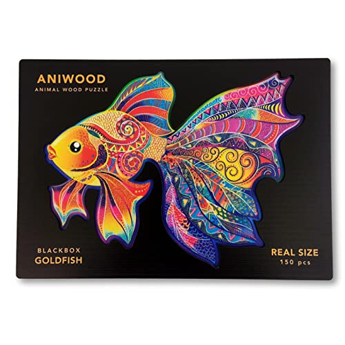 ANIWOOD Holzpuzzle Erwachsene Tieren. Gestanzter Deckel, Lebensgroße Puzzle-Box. 3 Schwierigkeitsmodi, dekoratives Element. Einzigartige Puzzleteile (Goldfisch, M) von JUEGACONMIGO