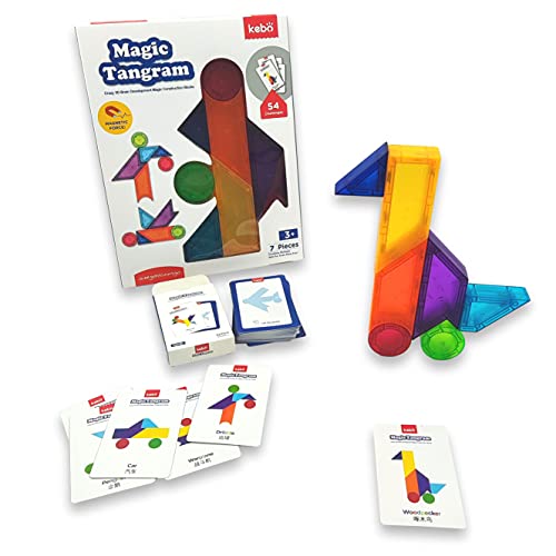 KEBO Tangram Magnetisches 3D-Bildungsspiel, Puzzle mit 7 Bausteinen und 54 Herausforderungen (Magic) von JUEGACONMIGO