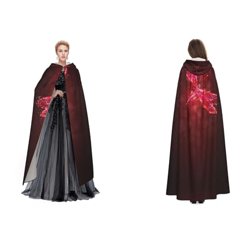 JUEXDEME Abstrakter roter Libellen-bedruckter Kapuzenumhang, Unisex, langer Kapuzenmantel für Maskerade, Halloween-Familienparty, Kostüm, Umhang, Hexe, Cosplay, ideale Weihnachts- und von JUEXDEME