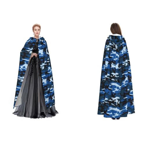 JUEXDEME Blauer Camouflage-Umhang mit Kapuze, Unisex, langer Kapuzenmantel für Maskerade, Halloween-Familienparty, Kostüm, Umhang, Hexe, Cosplay, ideale Weihnachts- und Halloween-Dekoration von JUEXDEME