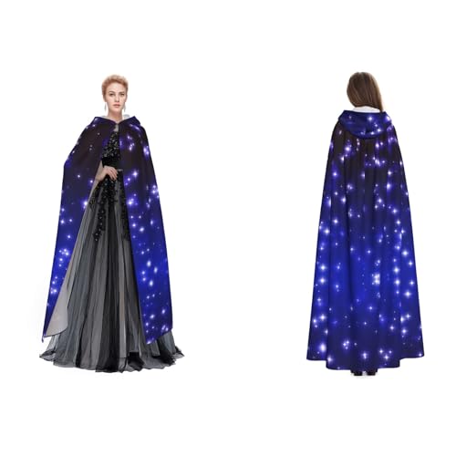 JUEXDEME Bright Stars bedruckter Kapuzenumhang, Unisex, langer Kapuzenmantel für Maskerade, Halloween-Familienparty, Kostüm, Umhang, Hexe, Cosplay, ideale Weihnachts- und Halloween-Dekoration von JUEXDEME