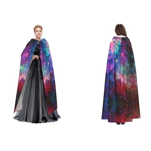 JUEXDEME Buntes Galaxie-bedrucktes Kapuzenumhang, Unisex, langer Kapuzenmantel für Maskerade, Halloween-Familienparty, Kostüm, Umhang, Hexe, Cosplay, ideale Weihnachts- und Halloween-Dekoration. von JUEXDEME