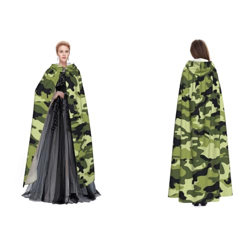 JUEXDEME Camouflage-Grüner bedruckter Kapuzenumhang, Unisex, langer Kapuzenmantel für Maskerade, Halloween-Familienparty, Kostüm, Umhang, Hexe, Cosplay, ideale Weihnachts- und Halloween-Dekoration von JUEXDEME