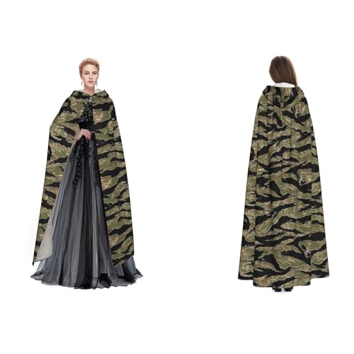 JUEXDEME Kapuzenumhang mit Tigerstreifen, Camouflage, Unisex, langer Kapuzenmantel für Maskerade, Halloween-Familienparty, Kostüm, Umhang, Hexe, Cosplay, ideale Weihnachts- und Halloween-Dekoration von JUEXDEME