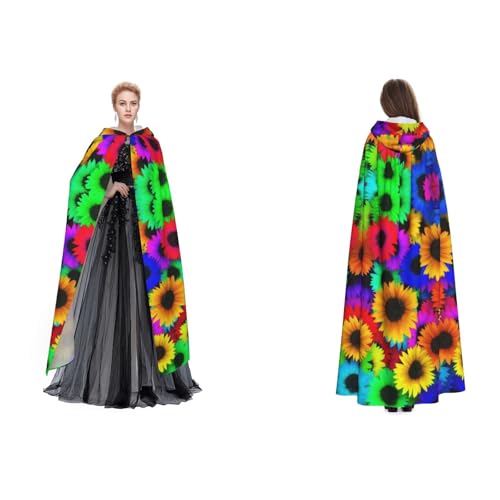 JUEXDEME Regenbogen, Sonnenblumen-bedruckter Kapuzenumhang, Unisex, langer Kapuzenmantel für Maskerade, Halloween-Familienparty, Kostüm, Umhang, Hexe, Cosplay, ideale Weihnachts- und von JUEXDEME