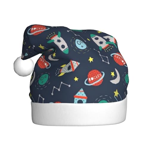 JUEXDEME Rocket Clipart Weltraumschiff-Weihnachtsmütze für Erwachsene, Feiertage, festliche Partys, Unisex, saisonale lustige Kopfbedeckung, das ultimative Winterwärme-Geschenk in leuchtendem Rot und von JUEXDEME