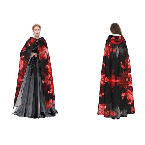 JUEXDEME Roter schwarz-weißer abstrakter bedruckter Kapuzenumhang Unisex langer Kapuzenmantel für Maskerade, Halloween-Familienparty, Kostüm, Umhang, Hexe, Cosplay, ideale Weihnachts- und von JUEXDEME