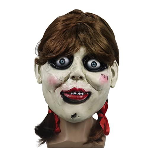 JUFKGBAR-Annabelle Cosplay Maske Kopfbedeckung Annabelle Ghost Doll Home Cosplay Maske Cosplay Maske Horror Kopfbedeckung für Halloween Karneval Kostüm Party Requisiten von JUFKGBAR