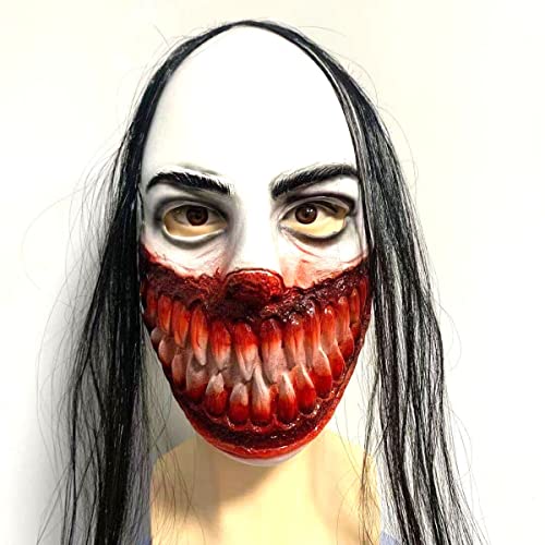 JUFKGBAR-Hworks Bloody Mouse Mask Ghost Face Headwear with Hair Cosplay Costume Props for Halloween Party von JUFKGBAR