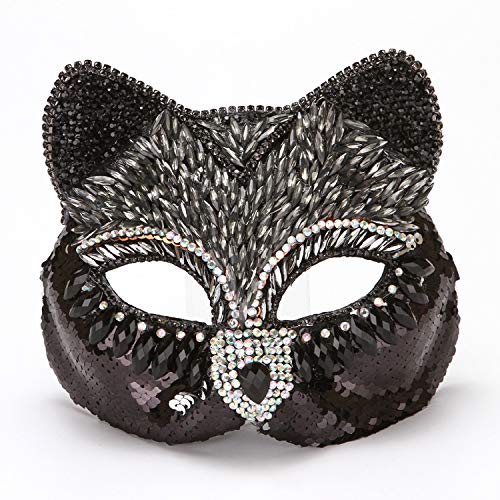 JUFKGBAR-Hworks Cat Face Cosplay Mask with Rhinestone Party Overhead Cover Halloween Costume Props von JUFKGBAR