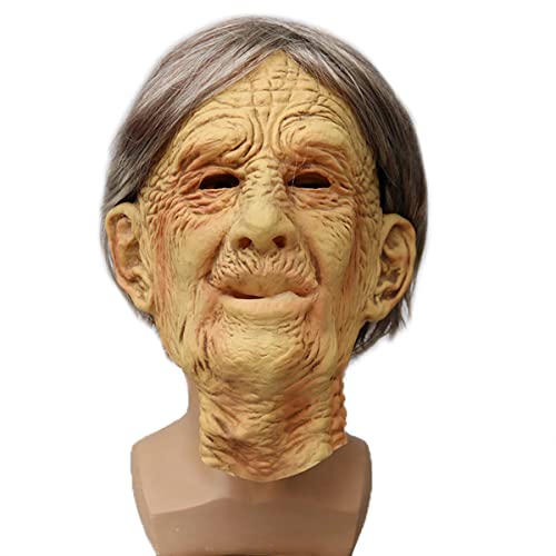 JUFKGBAR-Hworks Halloween Cosplay Costume Mask Old Head Mask Old Grandma Headwear Cosplay Face Props von JUFKGBAR