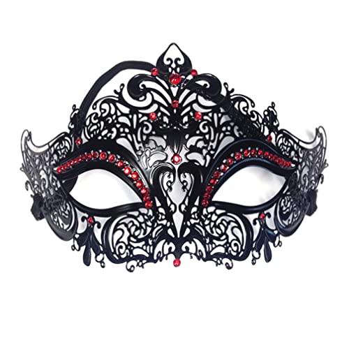 JUFKGBAR-Hworks Metal Crown Cosplay Mask with Red Rhinestone Party Half Face Cover Halloween Costume Props for Women von JUFKGBAR