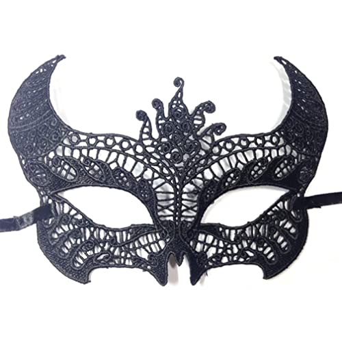 JUFKGBAR-Hworks Schwarzes Bullenhorn Cosplay Maske Spitze Halbgesichtsabdeckung Halloween Kostüm Requisiten für Damen von JUFKGBAR