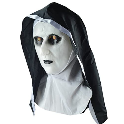 JUFKGBAR-Nonne Gruselige Gesichtsmaske Grimasse Hood Show Halloween Party Prop von JUFKGBAR