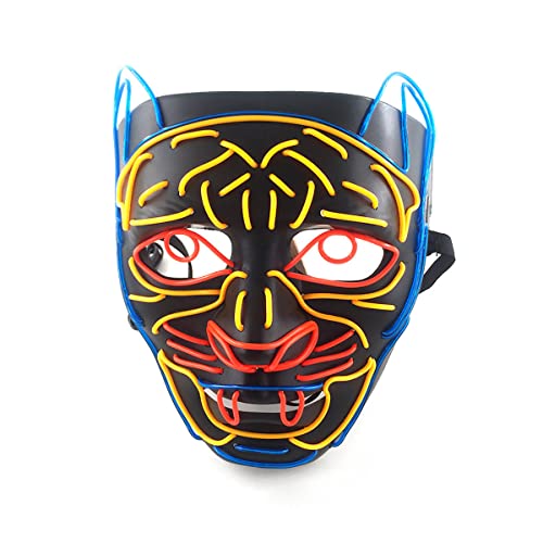 JUFKGBAR-Tierform Leuchtende Cosplay Maske Leopard Tiergesicht Halloween Geist Festival Horror Leuchtende Requisiten Maske Horror Kopfbedeckung für Halloween Karneval Kostüm Party Requisiten von JUFKGBAR