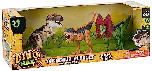 JUGATOYS - Set mit 3 Dinosauriern mit Lichtern und Geräuschen, 44 x 17 x 14 cm, nicht anwendbar für prähistorische Kreaturen, mehrfarbig (8436585223183) von JUGATOYS