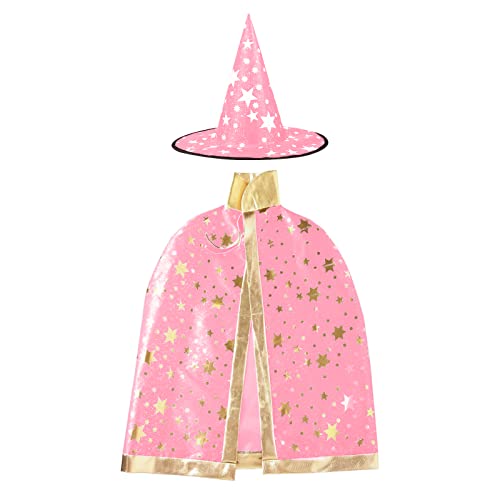 Halloween Zauberer Kostüm, Zauberer Umhang mit Hut Magie Halloween Kostüme für Kinder Junge Mädchen Kostüm Cosplay Festivel Party Rosa von Deolven